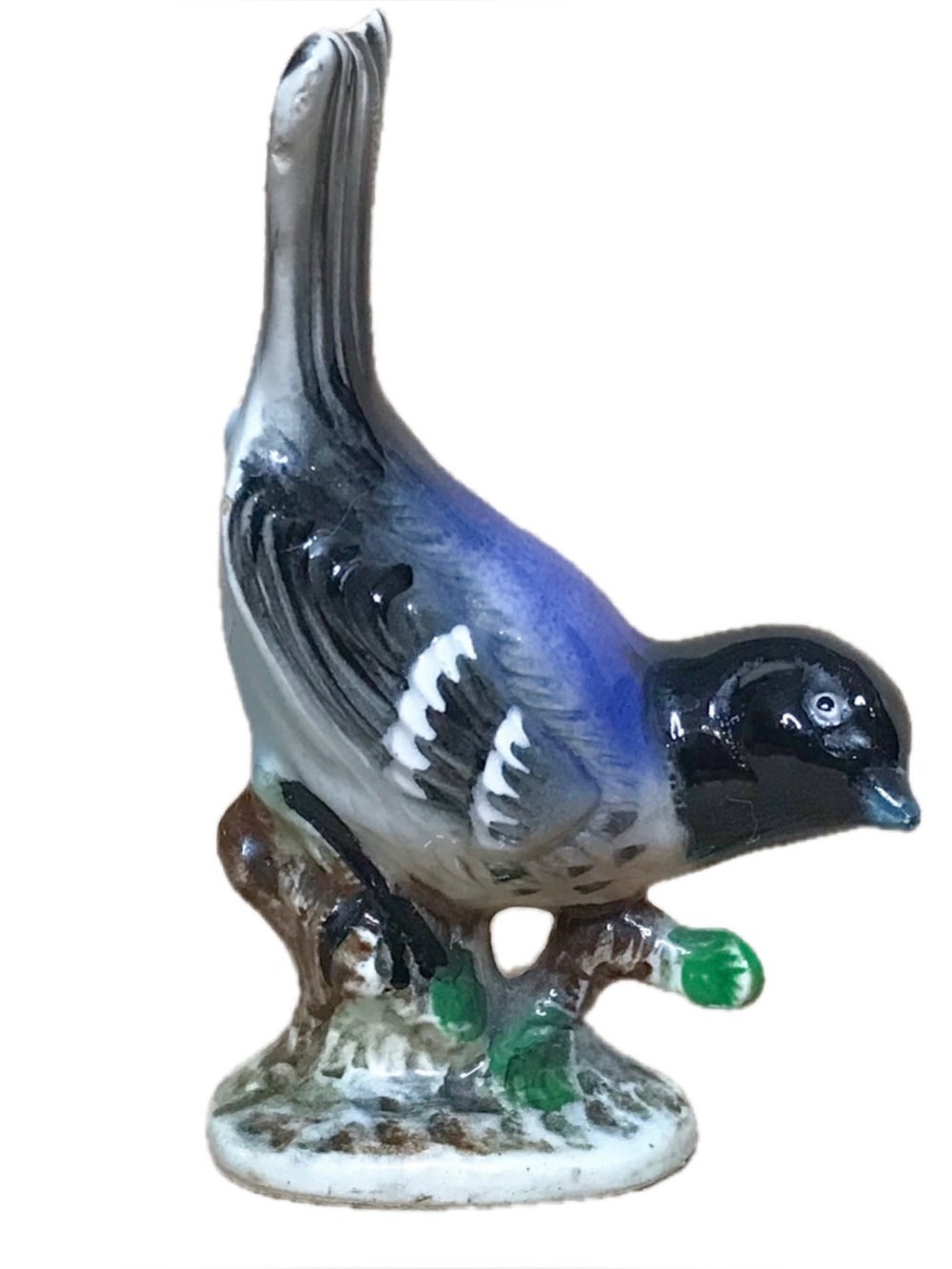 Vintage Blue Grosbeak Porcelain Bird Figurine Nature Animal Cottagecore - Picture 1 of 8